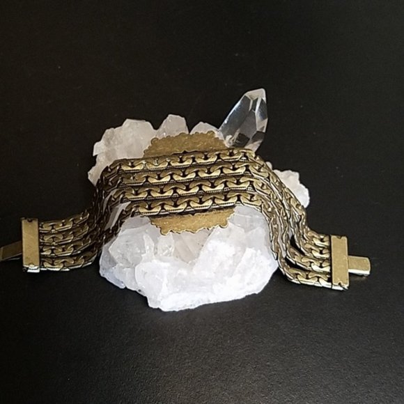 Vintage Victorian Revival Rhinestone Medallion Bracelet - Picture 5 of 6